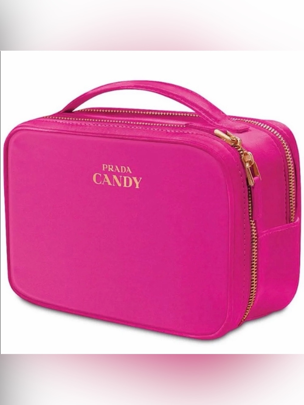 Prada Candy Hot Pink Leather Cosmetic Case with Gold Hardware